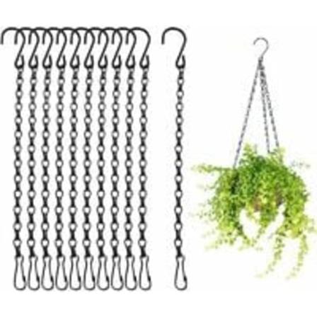 10 Pakk Hengende Kjeder, Plante Kurv Kjeder, Heavy Duty Kjeder for Blomsterpotter, Matere, Lanterner, Oppslagstavler (Svart, 50 cm Lang)