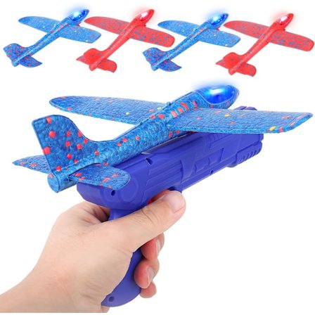 Flyvemaskine Launcher Legetøj, 4 Pak LED Skum Kaste Svævefly med Launcher, Flyvemaskine Legetøj, Gaver til 3 4 5 6 7 8 9 År Gamle Drenge Piger