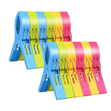 Klesklyper, 12 stk klesklyper for strandhåndklær, vindklype, holdbare store plastklyper for håndklær, dyner, klær, dyner, laken, teppe, duk