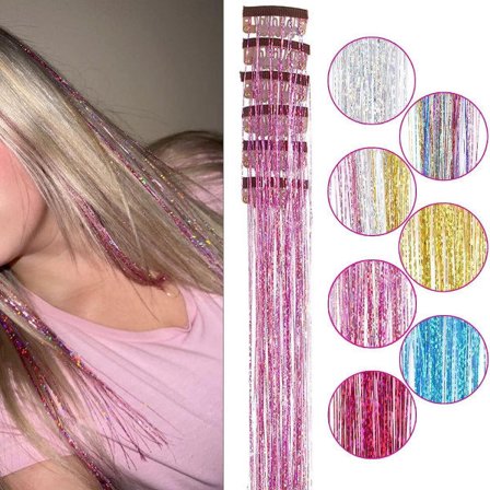 Clip in Hair Tinsel Extensions Kit for Halloween Cosplay Party Coffee