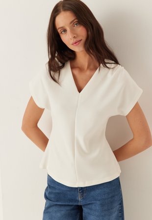 SELECTED - Slftenny Ss V-neck Gathered Top - Snow White