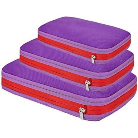 Rejsepakningskuber 3 stk./sæt Mesh Pakningskuber med Kompression med Håndtag 3 Forskellige Størrelser Rejsepakningskube Rejse Essentials Taske Purple