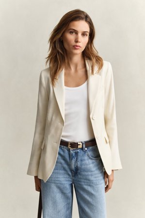 GANT Damen Stretch-Blazer aus Leinen (42) Weiß