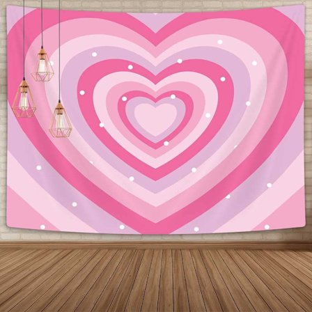 Hjärtan Rosa Estetisk Gobeläng 59W av 51H Tum Vägg Hängande Y2K 2