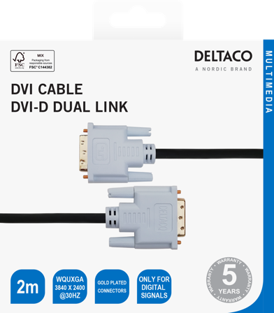 Deltaco DVI-D Dual Link cable, 1080p 60Hz, 2m, black