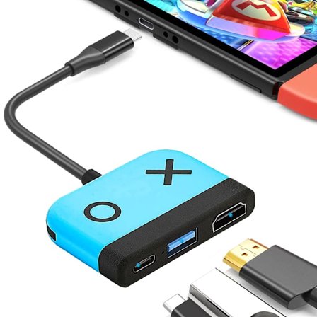 (Blå) Switch Dock til Nintendo Switch OLED, 3-i-1 TV-adapter med 4K HDMI, USB 3.0-port, 65W Type-C PD-opladning, bærbar rejseadapter til Nintendo 
