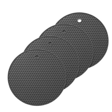 Set med 4 silikonunderlägg för kastruller - runda grytunderlägg värmetåliga upp till