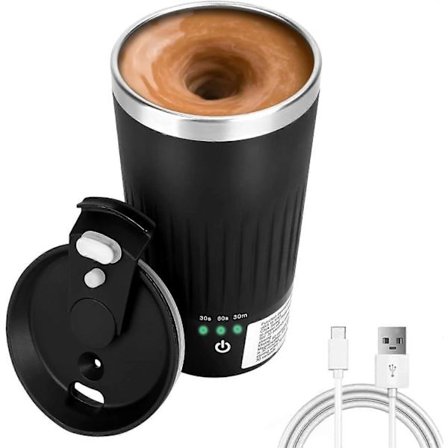 Automatisk blandekop med 3 blandefunktioner, rejsekop til bilen med hubless mixer, høj effekt til varm chokolade og mokka, sort