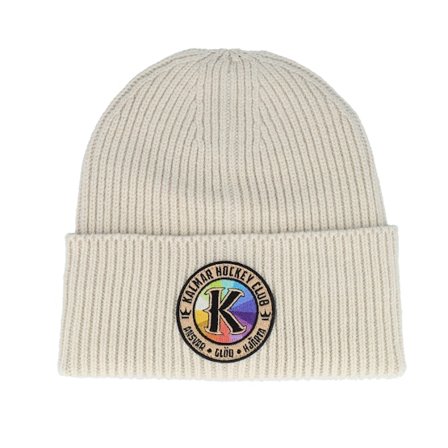 Hatstore - Béžová cuff Beanie - Kalmar HC Rainbow Patch Oatmeal Oversized Cuff @ Hatstore
