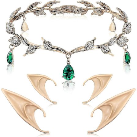 Keijukainen Tiara Naisille Strassikivillä Keijukainen Pixie Haltiakorvat Päähine Kruunu Halloweeniin Keskiaikainen Haltia Keiju Cosplay