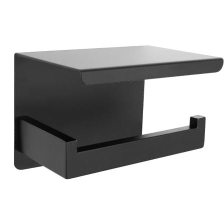 Toalettpapirholder svart uten boring avansert serie toalettpapirholder med hylle klebrig toalettpapirholder (svart)