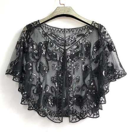 Naisten 1920-luvun paljettihuivi häähuivi kääre helmikirjailtu iltapukuviitta musta