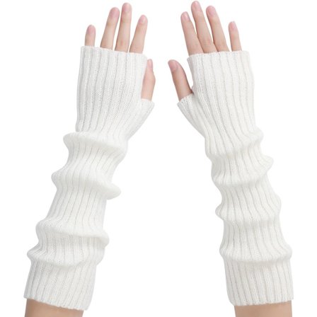 Arm Sleeves - Lange fingerløse til kvinder - Strikkede Y2K arm sleeves - (Vit)