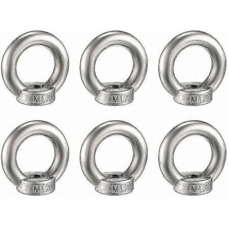 6 stk. M12 løfteøye mutter rustfritt stål ringmutter metrisk maskinvare ringformet FemFixing gjenget mutter for løftetilbehør, overflatepolering, S