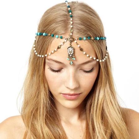 Huvudbonader Etnisk stil Bohemian Pearl Hårband Vintage Tofs Huvud Kedja Smycken Headpiece Hårtillbehör