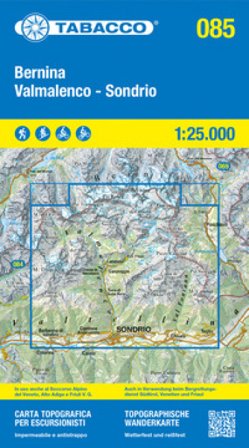 Bernina - Val Malenco - Sondrio. Carta topografica in scala 1:25.000, antistrappo, impermeabile, fotodegradabile. Ediz. multilingue