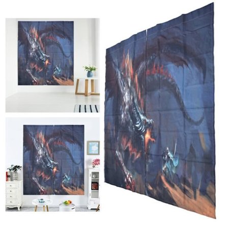 HURRISE 3D-tryckt polyestergardinmonstermönster för balkong, veranda och utomhus