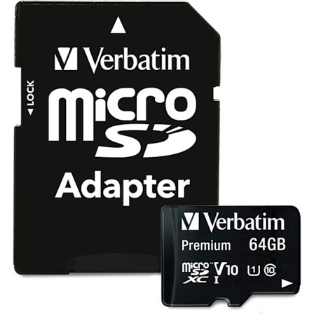 Verbatim 64GB Premium MicroSDXC Memory Card with Adapter, UHS-I V10 U1 Class 10