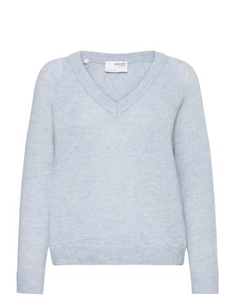 Slflulu Ls Knit V-Neck Blue Selected Femme