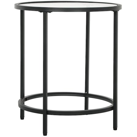 Sidobord runt soffbord med glasbordsskiva, metallstomme, soffbord, sängbord för vardagsrum, sovrum, svart, Ø48 x 54,7 cm