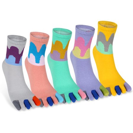 Dam- och flickstrumpor med tår, fem tår i bomull, söta färgglada strumpor, sportstrumpor, löparstrumpor, tåseparerande strumpor, 5 par