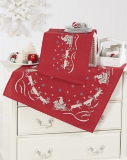 Stickpackung Mitteldecke Wichtel mit Schlitten