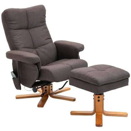 Rootz Massagestol - Liggstol med fotpall - Liggfunktion - TV-stol med massagefunktion - Polyester - Brun - 80 x 86 x 99 cm