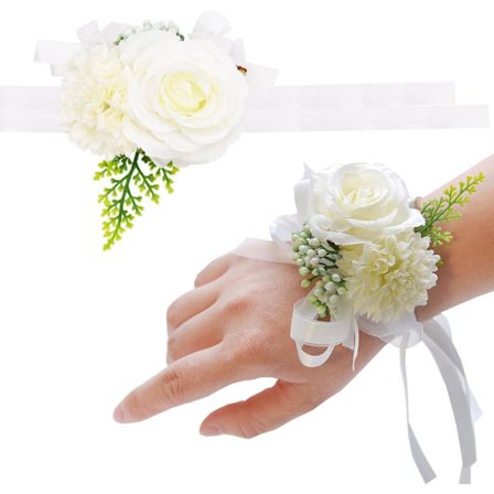 Rose Håndleddsblomst Armbånd, Liten Frisk Blomst til Bryllup (Hvit)