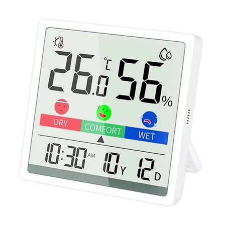 Hygrometer Inomhus Termometer, Digital Bords Termometer med Temperatur- och Fuktighetsmätare, Exakt Hygrometer med Klocka