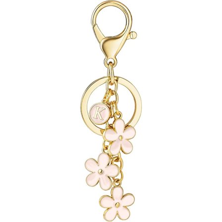 Bokstav K Initial Nyckelring Rosa Blomma Berlocker för Nyckel Söt Bokstav Nyckelring för Handväska Ryggsäck