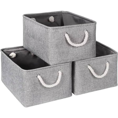 Opbevaringskurv til hylder, opbevaringskasser med håndtag, store stofopbevaringsbeholdere til organisering af hjem og kontor, hvid & grå Full/Grey 15 