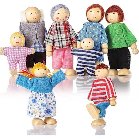 Trædukkehus Mennesker 8 Figurer, Dukke Familie Sæt Piger Småbørn Dukkehus Tilbehør Legetøj