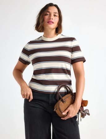 Lindex T-Shirt - Brown - XS
