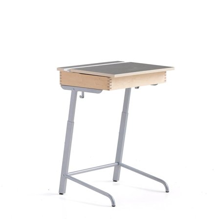 School desk AXIOM, sound absorbing linoleum, silver/dark grey