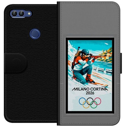 Kompatibelt Lommeboketui til Huawei P smart Retroplakat Cortina Milano 2026 med fjell, vintersportsutøvere, italienske trikolor, Milano-katedralen og