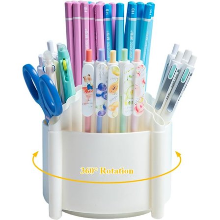 (Vit) 360 graders roterande skrivbordsorganisatör, roterande pennhållare för skrivbord, söt roterande pennhållare för skrivbord med 4 fack