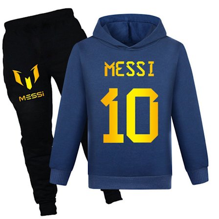 Messi Fodboldtrøje Sæt til Børn med Hoodie og Bukser til Drenge og Piger Blå