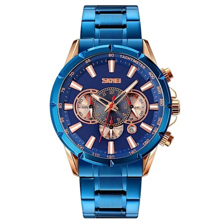 Skmei 9241 Men Calendar Stoppur Quartz Watch Rose Gold Blue
