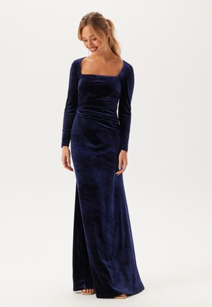 Goddiva Square Neck Velvet Maxi Dress Navy Klær