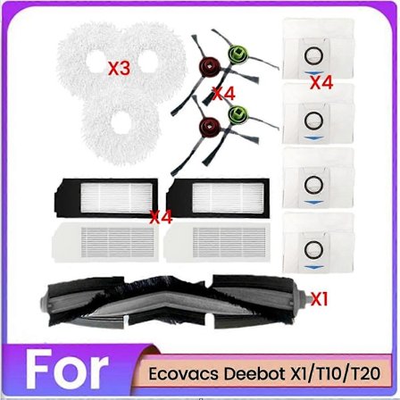 16 STK Børste Mopp Klut Støvpose og Filtersett for Ecovacs Deebot X1 T10 T20 Støvsuger Tilbehør