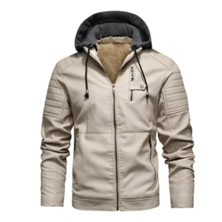 2024 Ny Retro Motorcykel PU-Jacka Höst & Vinter Avtagbar Huva Herrjacka Vit White XL