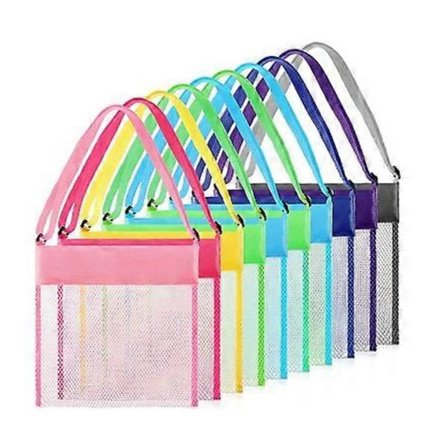 9 Stykker Farverige Mesh Strandtasker Mesh Taske Mesh Muslingeskaller Tasker Opbevaringstaske Med Justerbar Rem Til Skatte Musling Legetøjsopbevaring,