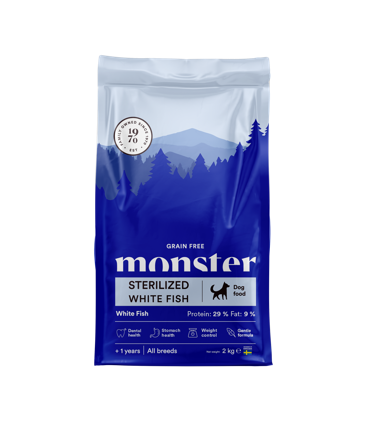 Monster Pet Food - Kornfri sterilisert hvit fisk 2 kg - Hund - Hundefôr & hundemat - Tørrfôr for hund - ZOO.no