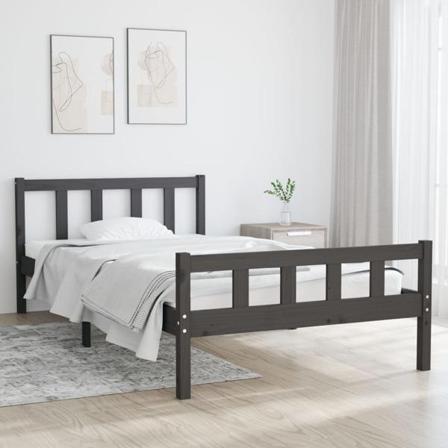 Vidaxl Sängram Grå Massivt Trä 100x200 Cm Grå