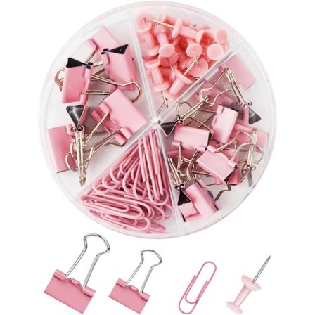 Rosa Assorterede Mappe-Clips, Papirclips, Push Pins Sæt, Dur,ZQKLA