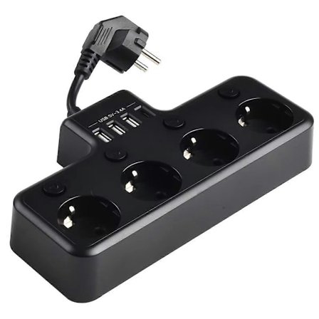 16A 4000W 4-vejs Strømskinne Individuelt Skiftelige Flere Interpolerede med Flere USB-porte C