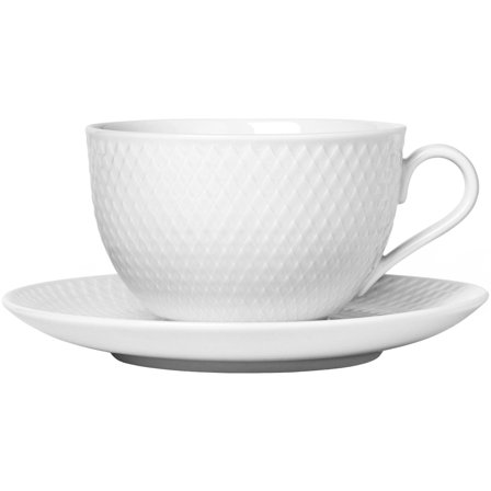 Lyngby porcelæn Rhombe Tekopp med tefat, Hvit