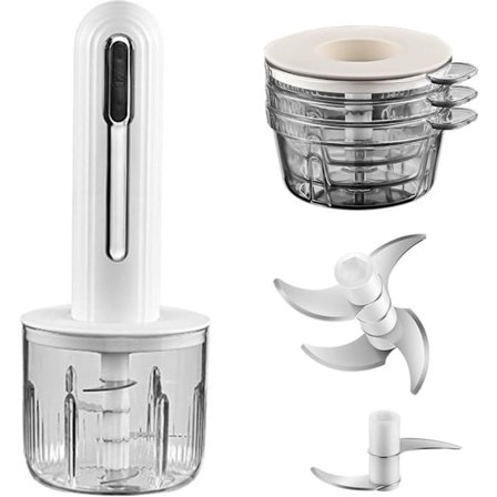 Foodprocessor - Trådløs og genopladelig via USB-C - 4 kopper til portionskontrol