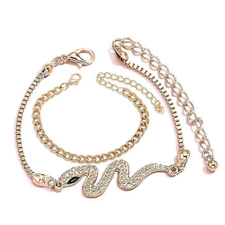 2x Dam Snake-formade Guld Justerbara Armband Punk Stil Armband Charm Set