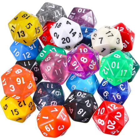 25-delt polyedrisk sett med svart pose for DND RPG MTG og andre brettspill med tilfeldig flerfarget utvalg (D20) IC
